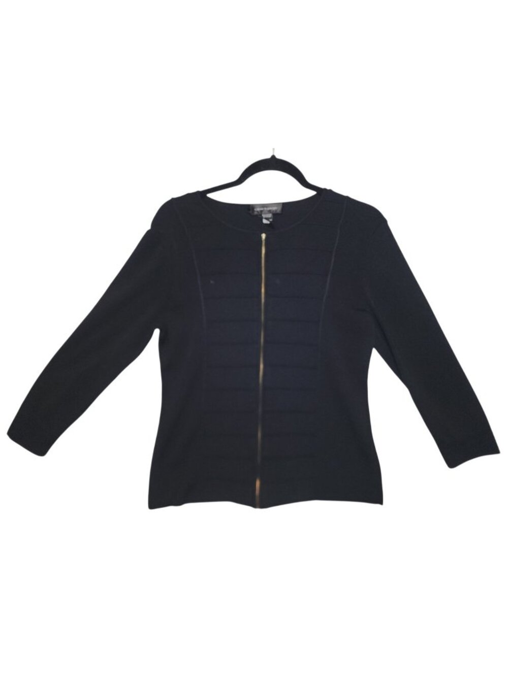 Cable & Gauge Black Zip Front Jacket Womens L Textured Knit Career Top